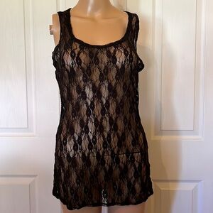 Xhileration  black lace racerback  overlay/cami/ tank szM